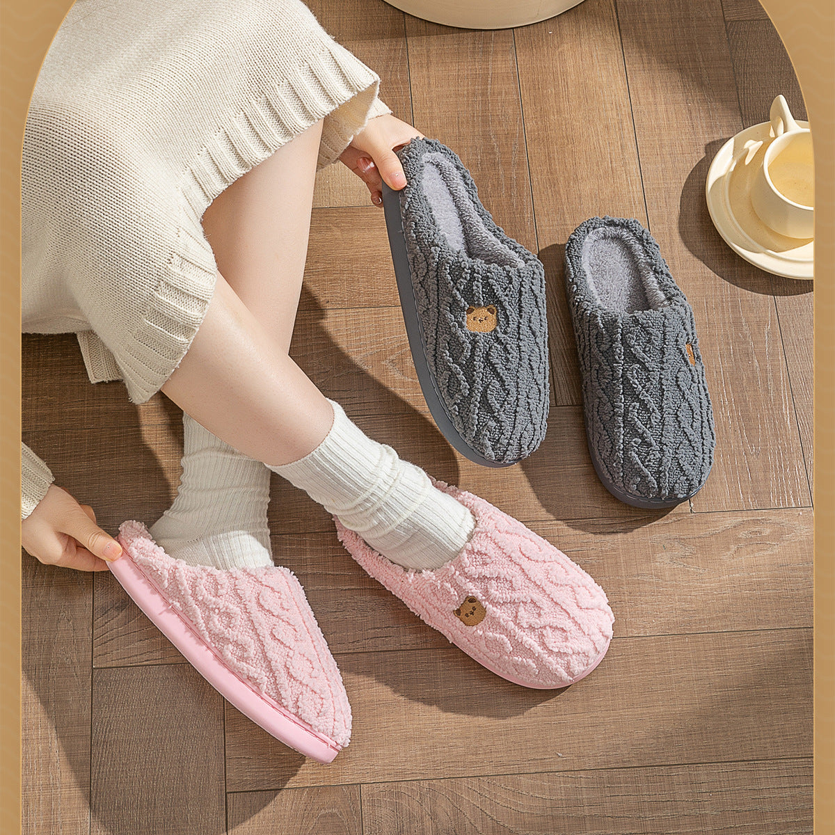 Cross Knitted Slippers