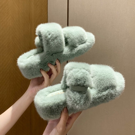 Fuzzy Platform Slippers