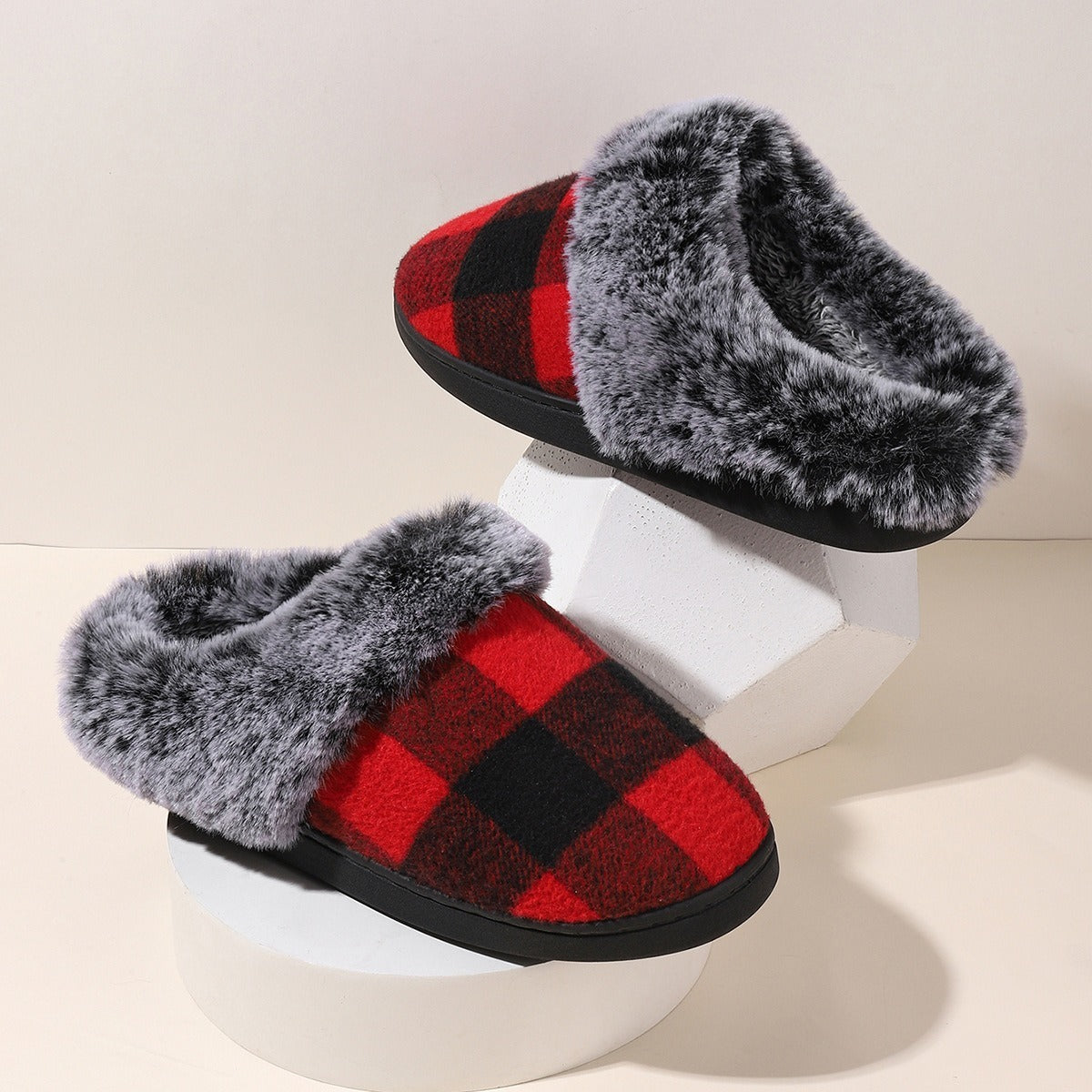 Plaid Fluffy Slippers